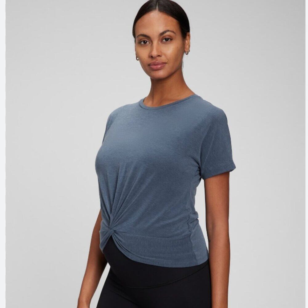 GapFit Twist-Tie Front Tee Sz XXS Slate Blue Athleisure Yoga Top Gap